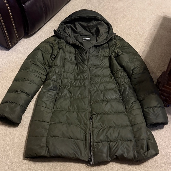 The North Face Metropolis 550 Down Puffer Parka Hooded Dark Olive Green Sz Large - Picture 3 of 12